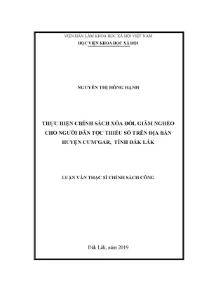 Luận văn thạc sĩ thực hiện chính sách xóa đói giảm nghèo cho người dân tộc thiểu số trên địa bàn huyện cưmgar tỉnh đắk lắk