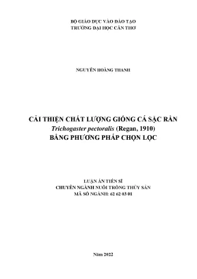 Luận án tiến sĩ cải thiện giống cá sặc rằn trichogaster pectoralis regan 1910 bằng phương pháp chọn lọc
