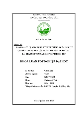 Luận văn tỉ lệ mắc bệnh ký sinh trùng trên đàn vịt chuyên trứng tc nuôi thả vườn năm đẻ thứ hai tại thái nguyên và biện pháp phòng trị