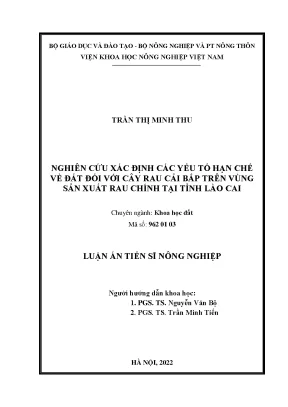Luận án tiến sĩ nông nghiệp nghiên cứu xác định các yếu tố hạn chế về đất đối với cây rau cải bắp trên vùng sản xuất rau chính tại tỉnh lào cai