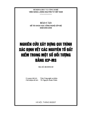 Luận văn nghiên cứu xây dựng qui trình xác định vết các nguyên tố đất hiếm trong một số đối tượng bằng icp ms