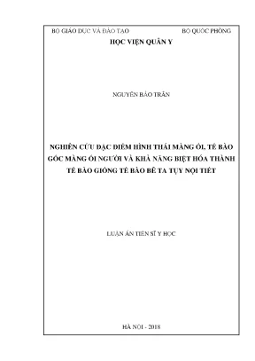 Luận án tiến sĩ nghiên cứu đặc điểm hình thái màng ối tế bào gốc màng ối người và khả năng biệt hóa thành tế bào giống tế bào bê ta tụy nội tiết