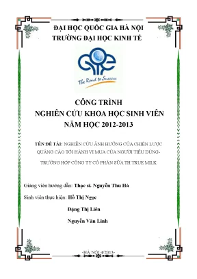 Luận văn công trình nckh sinh viên năm học 2012 2013 nghiên cứu ảnh hưởng của chiến lược quảng cáo tới hành vi mua của người tiêu dùng trường hợp công ty cổ phần sữa th true milk