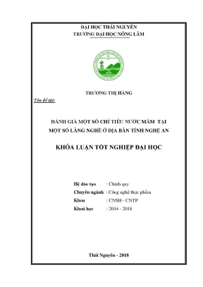Luận văn đánh giá một số chỉ tiêu nước mắm tại một số làng nghề ở địa bàn tỉnh nghệ an