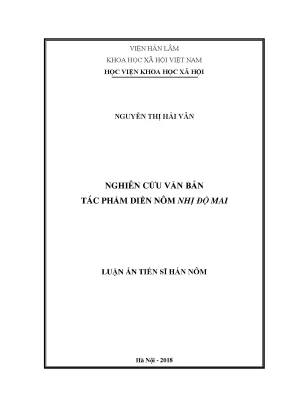Luận án tiến sĩ nghiên cứu văn bản tác phẩm diễn nôm nhị độ mai