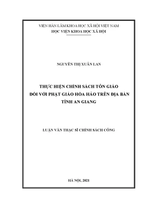 Luận văn thạc sĩ thực hiện chính sách tôn giáo đối với phật giáo hòa hảo trên địa bàn tỉnh an giang