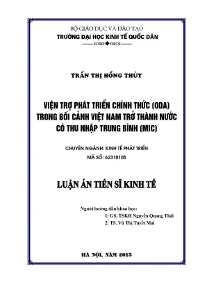 Luận án tiến sĩ viện trợ phát triển chính thức oda trong bối cảnh việt nam trở thành nước có thu nhập trung bình mic