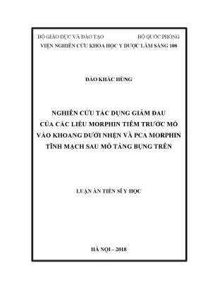 Luận án tiến sĩ nghiên cứu tác dụng giảm đau của các liều morphin tiêm trước mổ vào khoang dưới nhện và pca morphin tĩnh mạch sau mổ tầng bụng trên