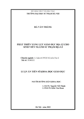 Luận án tiến sĩ khoa học giáo dục phát triển năng lực giáo dục địa lí cho sinh viên ngành sư phạm địa lí