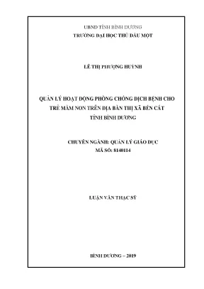 Luận văn thạc sĩ quản lý hoạt động phòng chống dịch bệnh cho trẻ mầm non trên địa bàn thị xã bến cát tỉnh bình dương