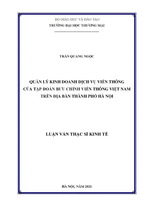 Luận văn thạc sĩ quản lý kinh doanh dịch vụ viễn thông của của tập đoàn bưu chính viễn thông việt nam trên địa bàn thành phố hà nội