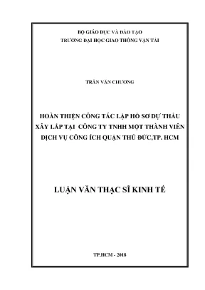 Hoàn thiện công tác lập hồ sơ dự thầu xây lắp tại công ty tnhh một thành viên dịch vụ công ích quận thủ đức thành phố hồ chí minh luận văn thạc sĩ chuyên ngành kinh tế xây dựng