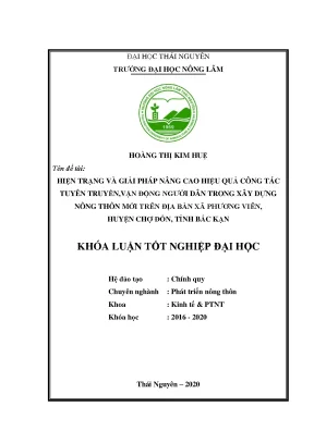 Luận văn hiện trạng và giải pháp nâng cao hiệu quả công tác tuyên truyền vận động người dân trong xây dựng nông thôn mới trên địa bàn xã phương viên