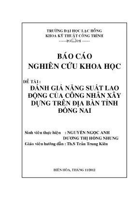 Luận văn đánh giá năng suất lao động của công nhân xây dựng trên địa bàn tỉnh đồng nai