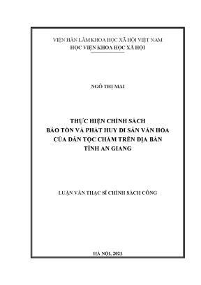 Luận văn thạc sĩ thực hiện chính sách bảo tồn và phát huy di sản văn hóa của dân tộc chăm trên địa bàn tỉnh an giang
