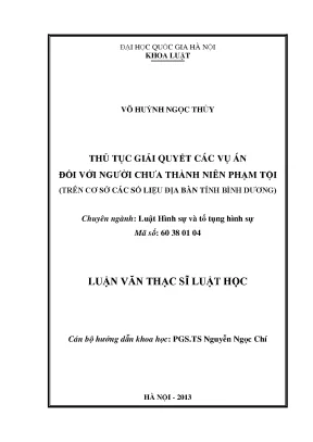 Luận văn thạc sĩ thủ tục giải quyết các vụ án đối với người chưa thành niên phạm tội trên cơ sở các số liệu địa bàn tỉnh bình dương