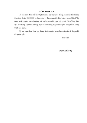 Nghiên cứu xây dựng hệ thống quản lý chất lượng theo tiêu chuẩn iso9000 tại ban quản lý đường cao tốc bến lức long thành luận văn thạc sĩ chuyên ngành kinh tế xây dựng