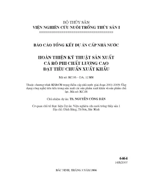 Luận văn báo cáo tổng kết dự án cấp nhà nước hoàn thiện kỹ thuật sản xuất cá rô phi chất lượng cao đạt tiêu chuẩn xuất khẩu