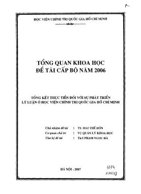 Luận văn tổng quan khoa học đề tài cấp bộ tổng kết thực tiễn đối với sự phát triển lý luận ở học viện chính trị quốc gia hồ chí minh