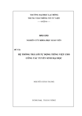 Luận văn hệ thống trả lời tự động tiếng việt cho công tác tuyển sinh đại học