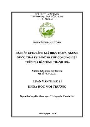 Luận văn thạc sĩ nghiên cứu đánh giá hiện trạng nguồn nước thải tại một số khu công nghiệp trên địa bàn tỉnh thanh hóa
