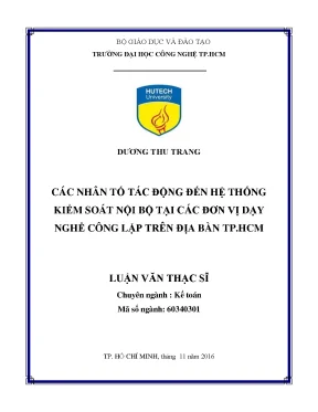 Luận văn thạc sĩ các nhân tố tác động đến hệ thống kiểm soát nội bộ tại các đơn vị dạy nghề công lập trên đại bàn thành phố hồ chí minh