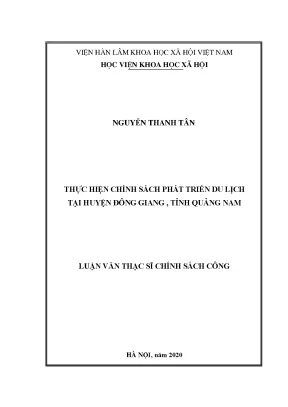 Luận văn thạc sĩ chính sách công thực hiện chính sách phát triển du lịch tại huyện đông giang tỉnh quảng nam