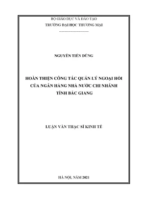 Luận văn thạc sĩ hoàn thiện công tác quản lý ngoại hối của ngân hàng nhà nước chi nhánh tỉnh bắc giang