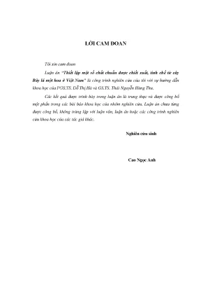 Luận án tiến sĩ dược học thiết lập một số chất chuẩn được chiết xuất tinh chế từ cây bảy lá một hoa ở việt nam