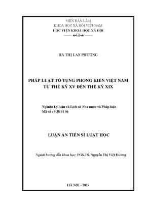 Luận án tiến sĩ pháp luật tố tụng phong kiến việt nam từ thế kỷ xv đến thế kỷ xix