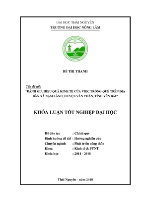 Luận văn đánh giá hiệu quả kinh tế của việc trồng quế trên địa bàn xã nậm lành huyện văn chấn tỉnh yên bái