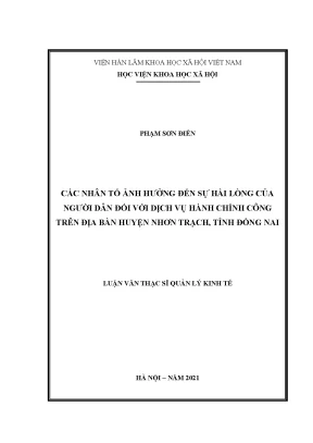 Luận văn thạc sĩ các nhân tố ảnh hưởng đến sự hài lòng của người dân đối với dịch vụ hành chính công trên địa bàn huyện nhơn trạch tỉnh đồng nai