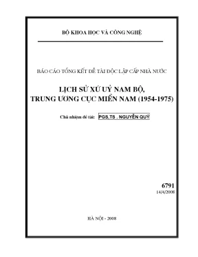 Luận văn báo cáo tổng kết đề tài độc lập cấp nhà nước lịch sử xứ uỷ nam bộ trung ương cục miền nam 1954 1975