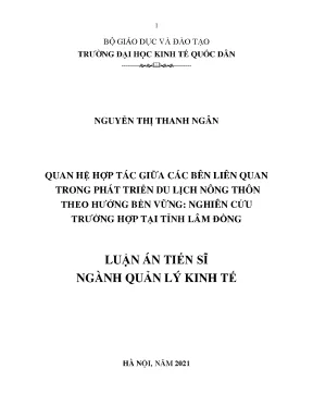 Luận án tiến sĩ quản lý kinh tế quan hệ hợp tác giữa các bên liên quan trong phát triển du lịch nông thôn theo hướng bền vững nghiên cứu trường hợp tỉnh lâm đồng