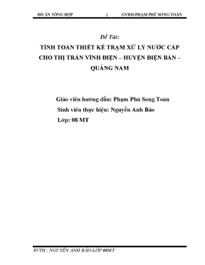 Luận văn đồ án tổng hợp tính toán thiết kế trạm xử lý nước cấp cho thị trấn vĩnh điện huyện điện bàn quảng nam