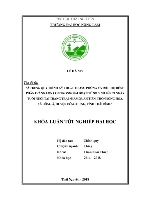 Luận văn áp dụng quy trình kỹ thuật trong phòng và điều trị bệnh phân trắng lợn con trong giai đoạn từ sơ sinh đến 21 ngày tuổi