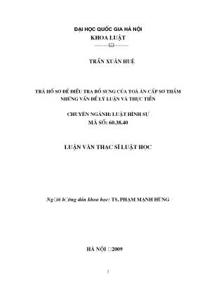 Luận văn thạc sĩ trả hồ sơ để điều tra bổ sung của tòa án cấp sơ thẩm những vấn đề lý luận và thực tiễn