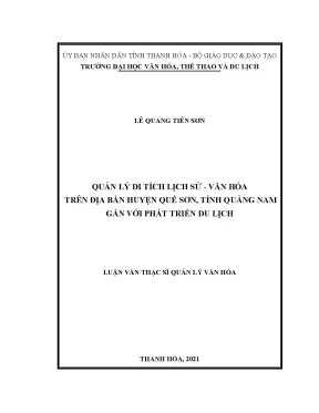 Luận văn thạc sĩ quản lý di tích lịch sử văn hóa trên địa bàn huyện quế sơn tỉnh quảng nam gắn với phát triển du lịch