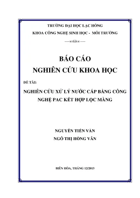 Luận văn nghiên cứu xử lý nước cấp bằng công nghệ pac powdered activated carbon kết hợp lọc màng
