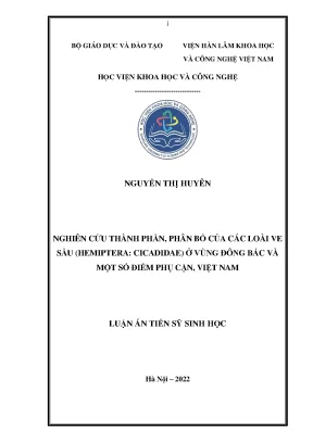 Luận án tiến sĩ sinh học nghiên cứu thành phần phân bố của các loài ve sầu hemiptera cicadidae ở vùng đông bắc và một số điểm phụ cận việt nam