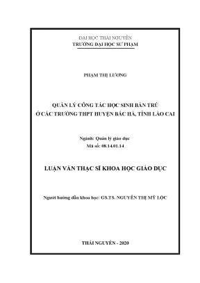 Luận văn thạc sĩ quản lý công tác học sinh bán trú ở các trường thpt huyện bắc hà tỉnh lào cai