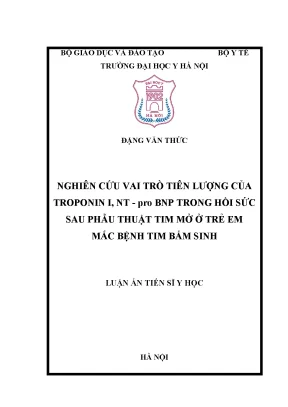 Luận án tiến sĩ nghiên cứu vai trò tiên lượng của troponin i ntprobnp trong hồi sức sau phẫu thuật tim mở ở trẻ em mắc bệnh tim bẩm sinh