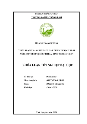 Luận văn thực trạng và giải pháp phát triển du lịch trải nghiệm tại huyện định hóa tỉnh thái nguyên