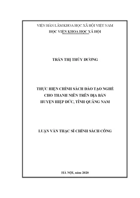 Luận văn thạc sĩ chính sách công thực hiện chính sách đào tạo nghề cho thanh niên trên đại bàn huyện hiệp đức tỉnh quảng nam
