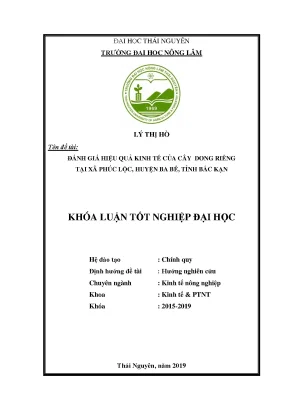 Luận văn đánh giá hiệu quả kinh tế của cây dong riềng tại xã phúc lộc huyện ba bể tỉnh bắc kạn