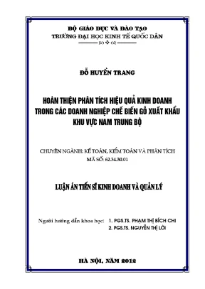 Luận án tiến sĩ hoàn thiện phân tích hiệu quả kinh doanh trong các doanh nghiệp chế biến gỗ xuất khẩu khu vực nam trung bộ