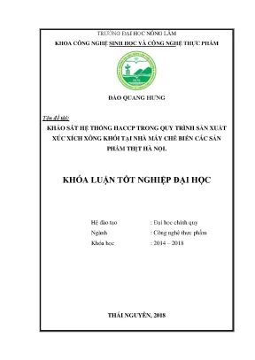 Luận văn khảo sát hệ thống haccp trong quy trình sản xuất xúc xích xông khói tại nhà máy chế biến các sản phẩm thịt hà nội