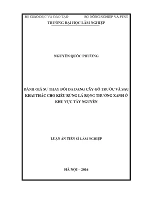 Luận án tiến sĩ nông nghiệp đánh giá sự thay đổi đa dạng cây gỗ trước và sau khai thác cho kiểu rừng lá rộng thường xanh ở khu vực tây nguyên