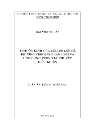 Luận án tiến sĩ toán học tính ổn định của một số lớp hệ phương trình vi phân hàm và ứng dụng trong lý thuyết điều khiển