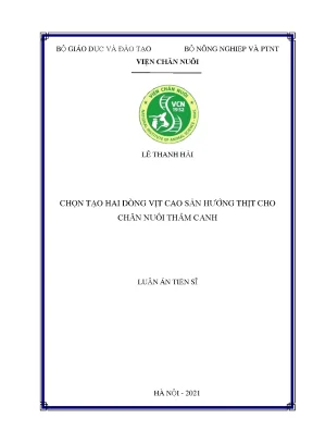 Luận án tiến sĩ nông nghiệp chọn tạo hai dòng vịt cao sản hướng thịt cho chăn nuôi thâm canh